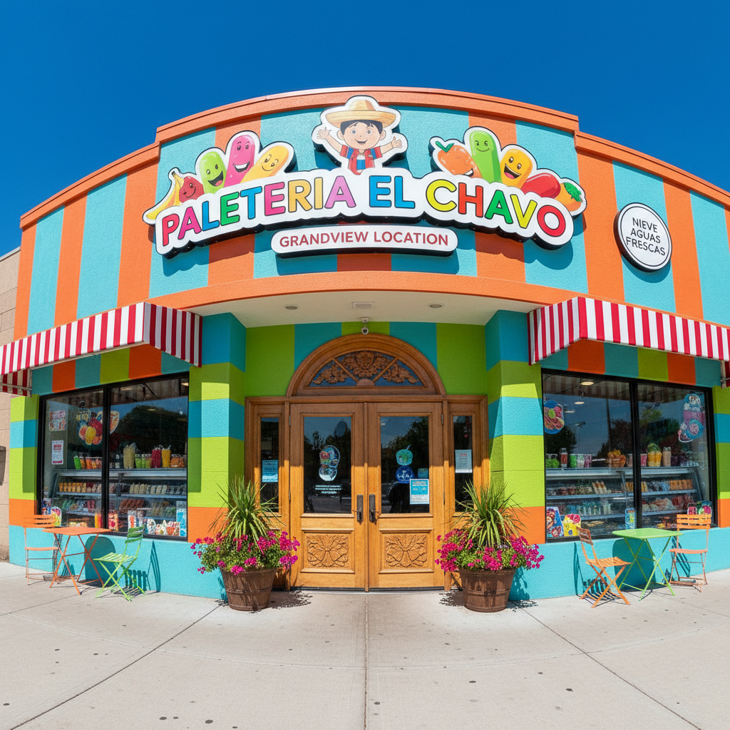 Paleteria El Chavo Grandview location storefront with colorful signage and welcoming entrance